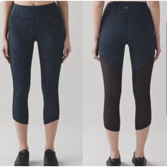 Lululemon Deep Breath Crop Pants Shattered Weave Blue Black Legging 6 / Small - Picture 1 of 14